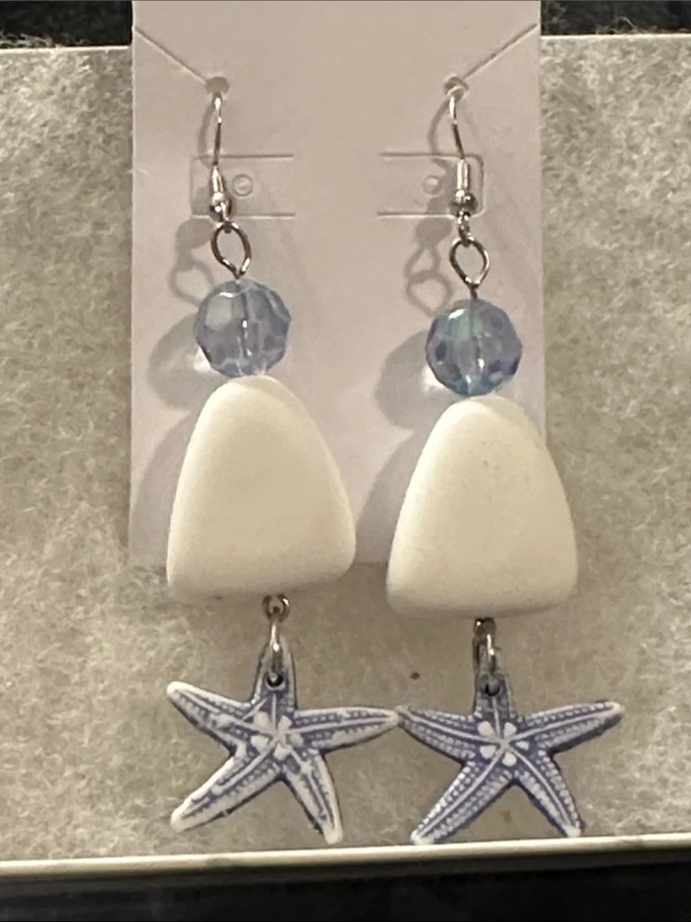Handmade White & Light Purple Starfish Drop Earrings - Women's Jewelry